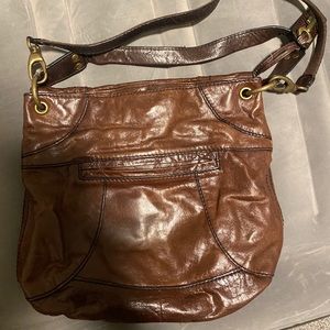 Brown, leather Fossil cross body bag